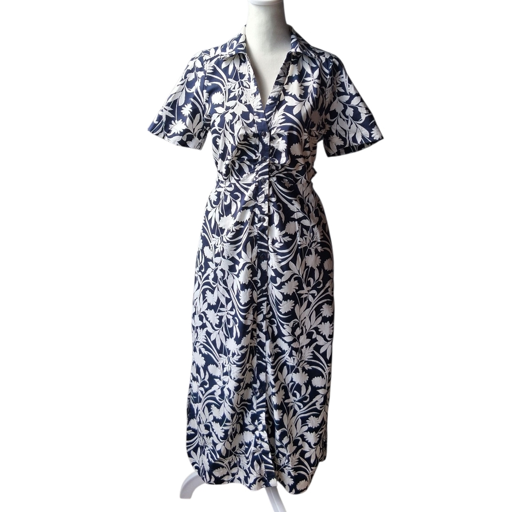 Old Navy Navy Blue and White Floral Midi Dress Size S 100% Cotton